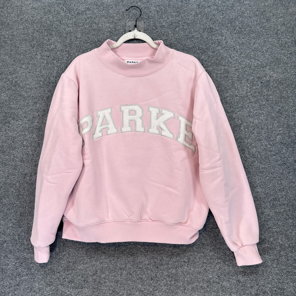 Parke Varsity Mockneck Sweatshirt Womens Small/Medium Pink Sprinkle Fleece Rare